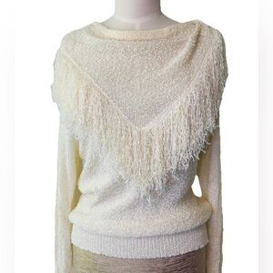 1980s/ 1990s  Vintage French Rags Hand Loomed Shag Fringe  Boho Sweater Size L